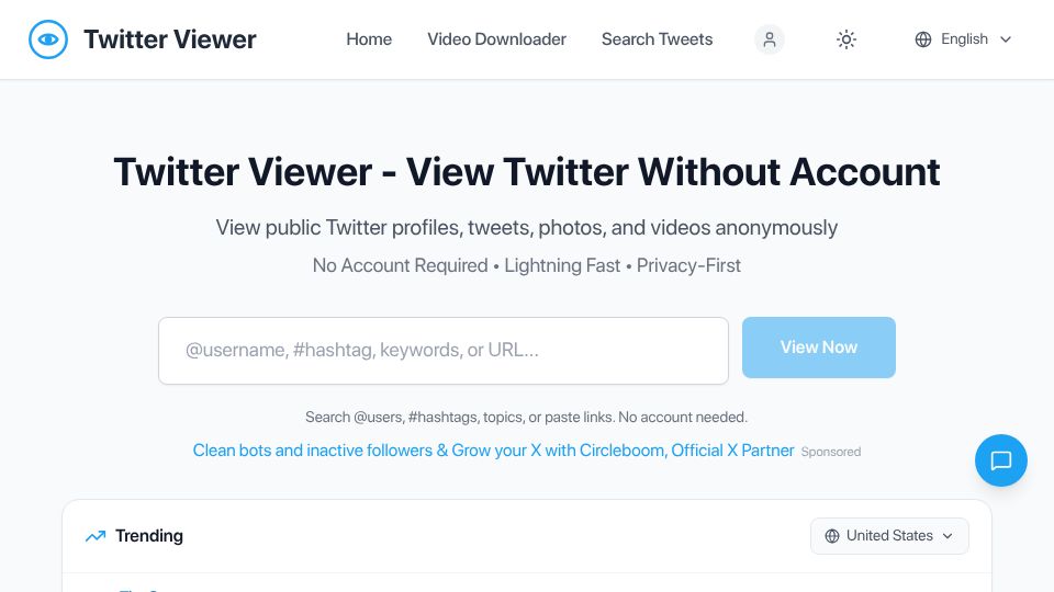 Screenshot of twitterwebviewer.com: Twitter Viewer – View Twitter Without Account