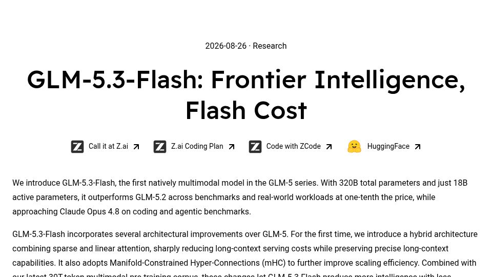 Screenshot of z.ai: GLM-5.3-Flash