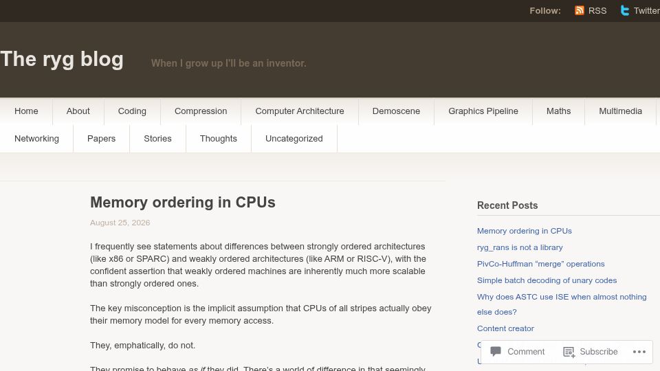 Screenshot of fgiesen.wordpress.com: Memory Ordering in CPUs