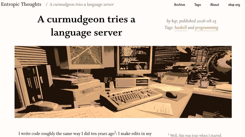 Screenshot of entropicthoughts.com: A curmudgeon tries a language server
