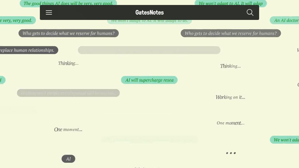 Screenshot of gatesnotes.com: The turbulent AI era is here