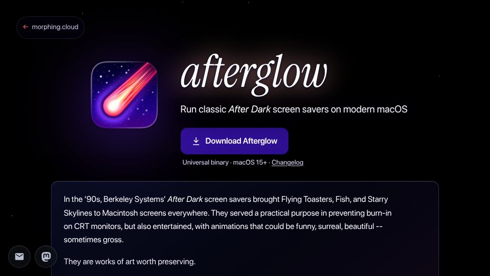 Screenshot of morphing.cloud: Afterglow: Run classic After Dark screen savers on modern macOS