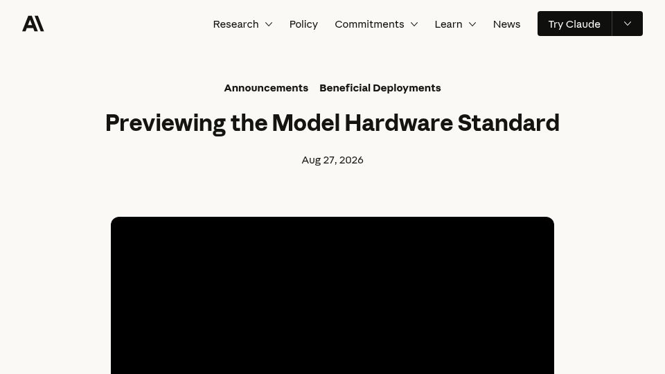 Screenshot of anthropic.com: Previewing the Model Hardware Standard