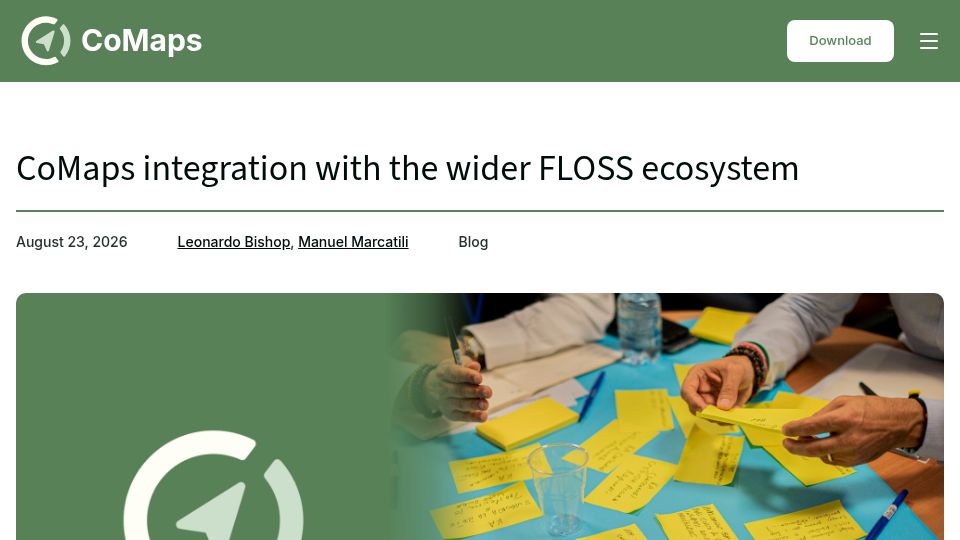 Screenshot of comaps.app: CoMaps integration with the wider FLOSS ecosystem