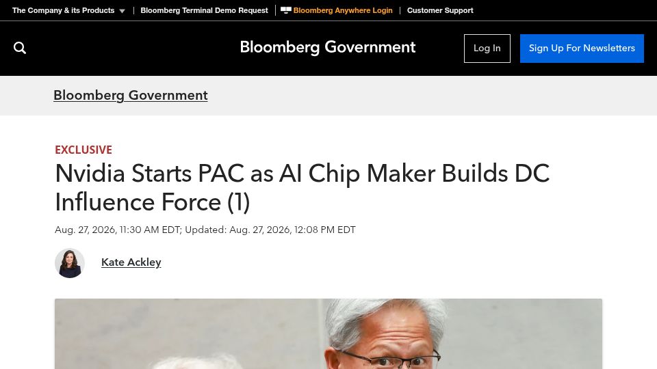 Screenshot of news.bgov.com: Nvidia Starts Pac as AI Chip Maker Builds DC Influence Force
