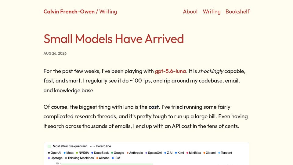 Screenshot of calv.info: Small Models Have Arrived
