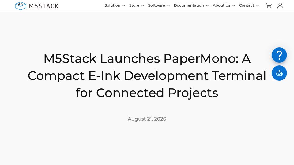 Screenshot of shop.m5stack.com: M5Stack Launches PaperMono