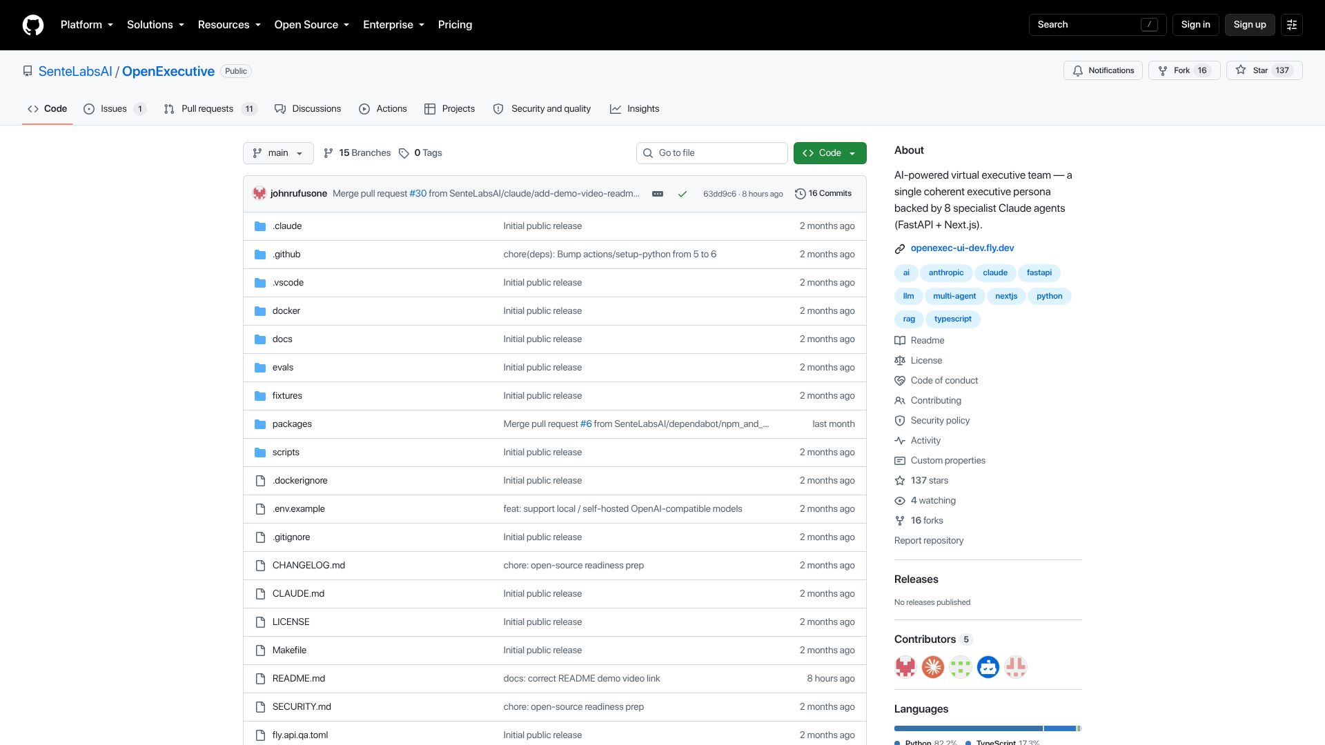 Screenshot of github.com: CEO fired developers to make room for AI. Developers create open source AI CEO