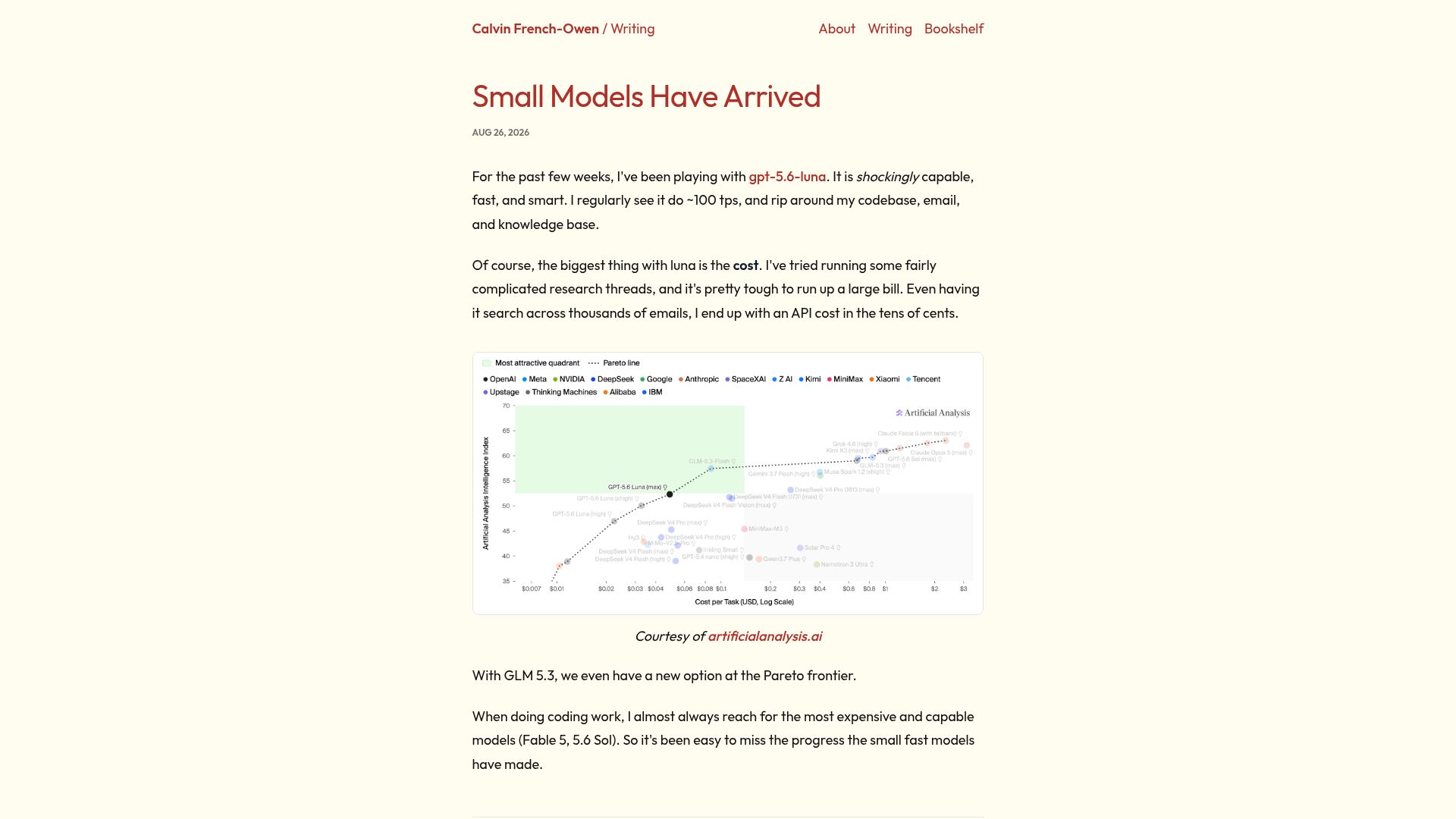 Screenshot of calv.info: Small Models Have Arrived