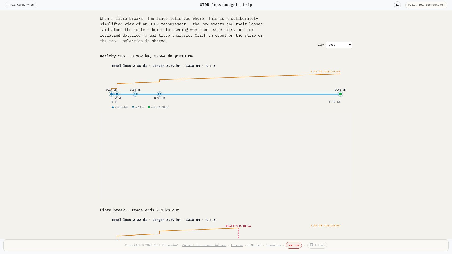 Screenshot of react-networks-lib.rackout.net: Show HN: See fiber breaks linked to a map