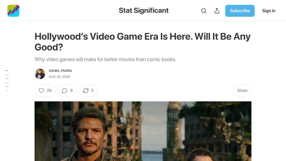 Screenshot of statsignificant.com: Hollywood's Video Game Era Is Here. Will It Be Any Good?
