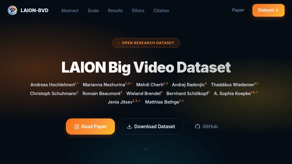 Screenshot of projects.laion.ai: Laion Big Video Dataset