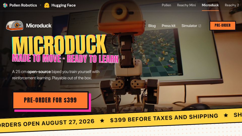 Screenshot of pollen-robotics.com: Microduck