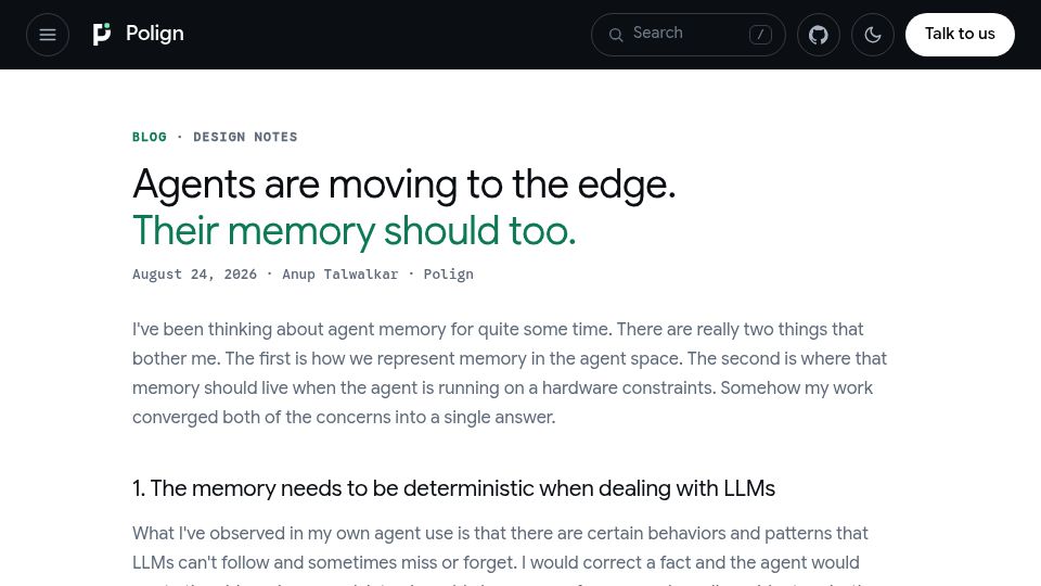 Screenshot of polign.com: Show HN: A lightweight, stateless database for agent memory
