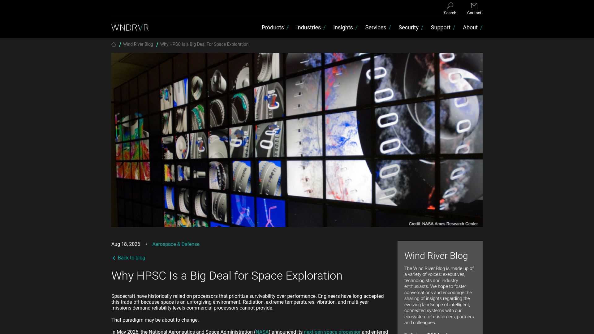 Screenshot of windriver.com: Why HPSC Is a Big Deal for Space Exploration