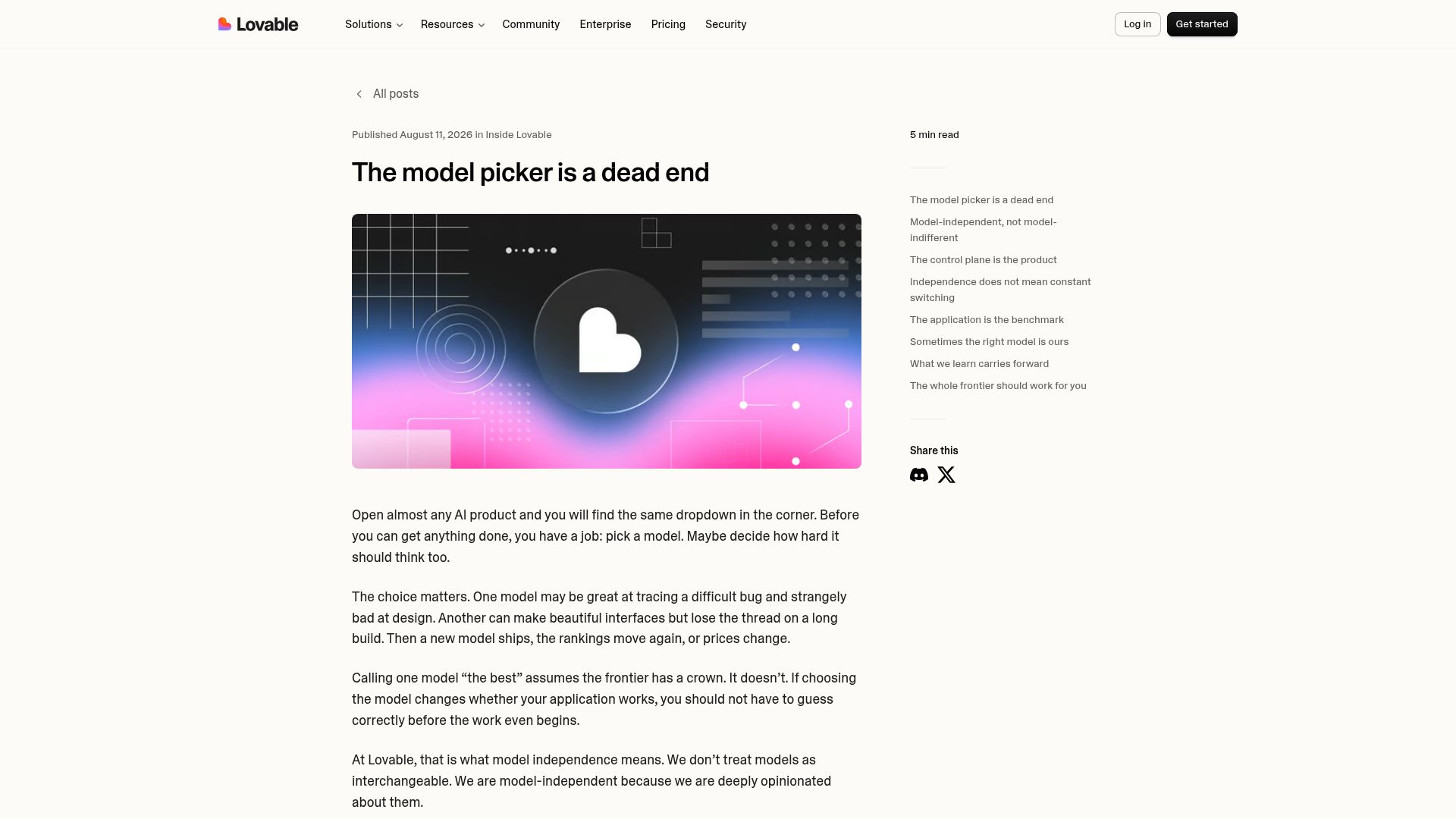Screenshot of lovable.dev: The model picker is a dead end