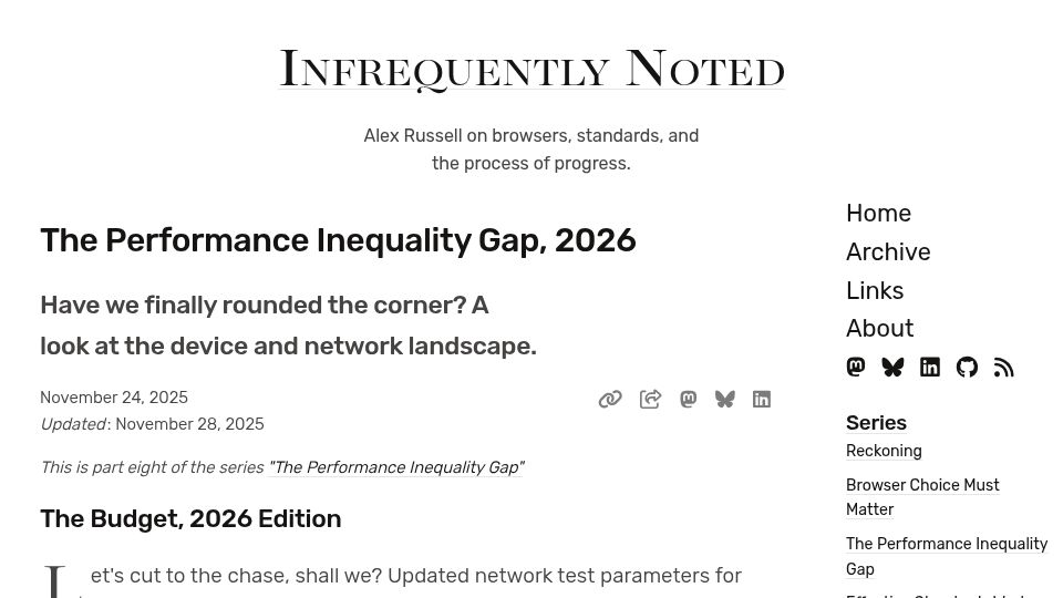 Screenshot of infrequently.org: The Performance Inequality Gap, 2026
