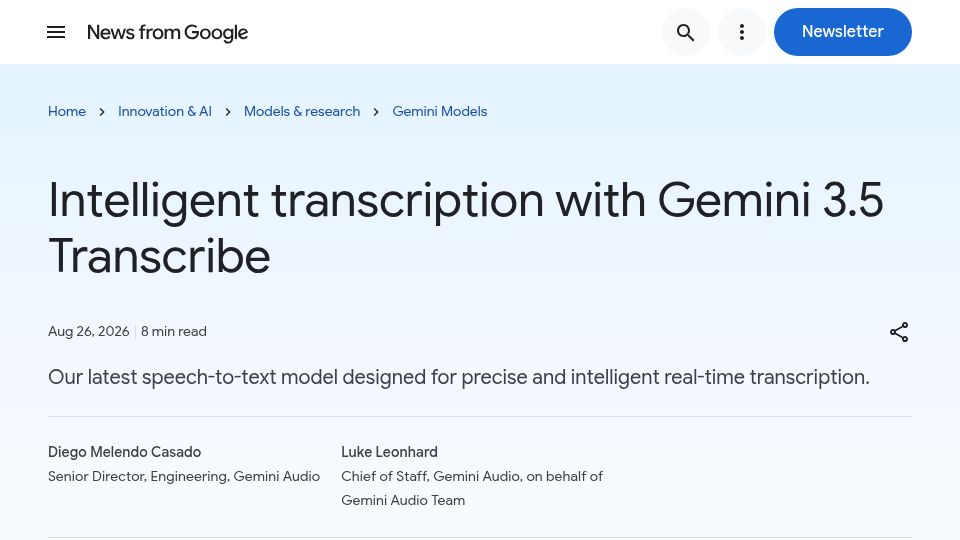 Screenshot of blog.google: Gemini-3.5-Transcribe