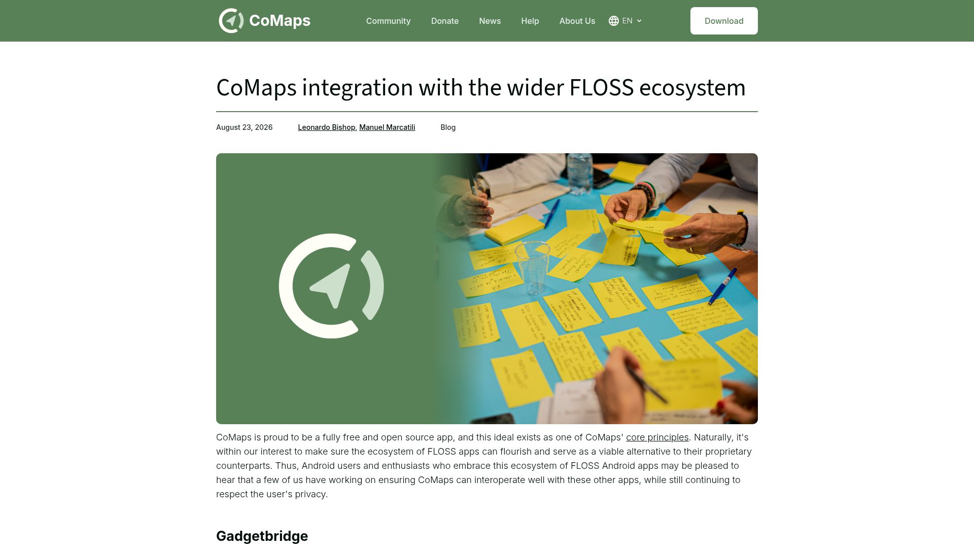 Screenshot of comaps.app: CoMaps integration with the wider FLOSS ecosystem