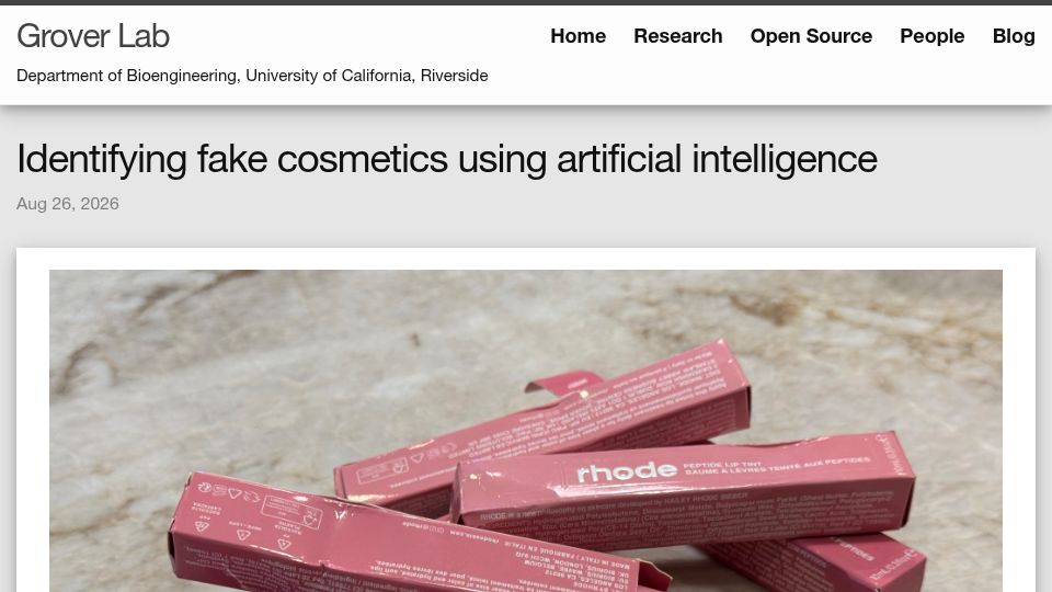 Screenshot of groverlab.org: Identifying fake cosmetics using AI