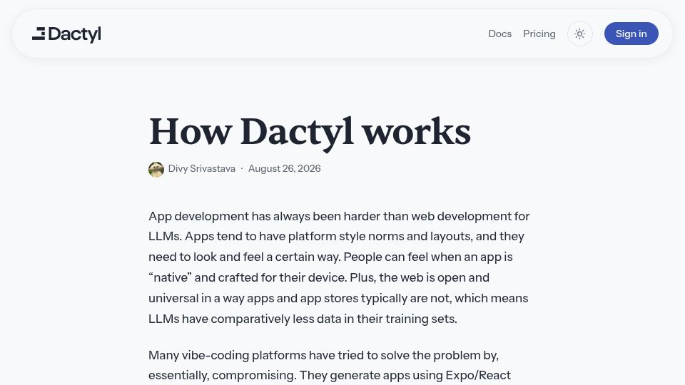 Screenshot of dactyl.dev: How Dactyl Works