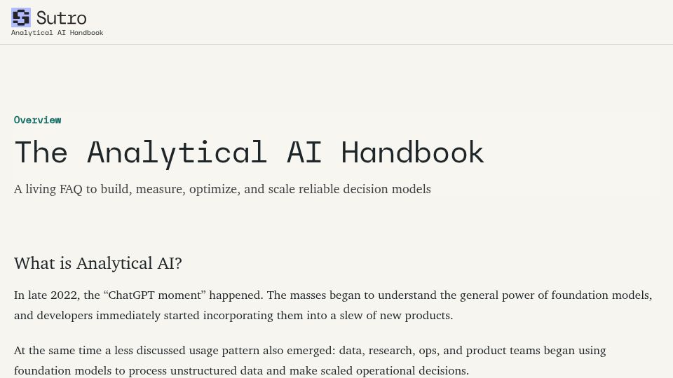 Screenshot of handbook.sutro.sh: The Analytical AI Handbook