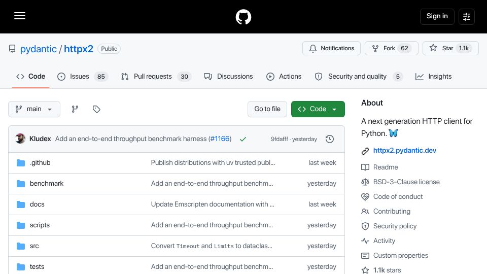 Screenshot of github.com: HTTPX2 – A next-generation HTTP client for Python
