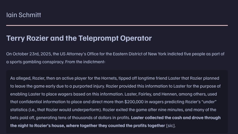 Screenshot of iainschmitt.com: Terry Rozier and the Teleprompt Operator