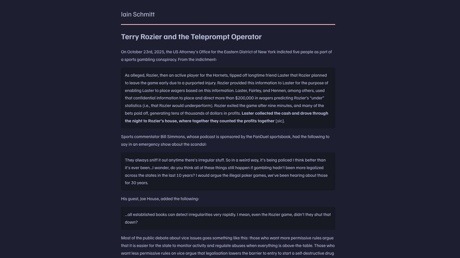 Screenshot of iainschmitt.com: Terry Rozier and the Teleprompt Operator