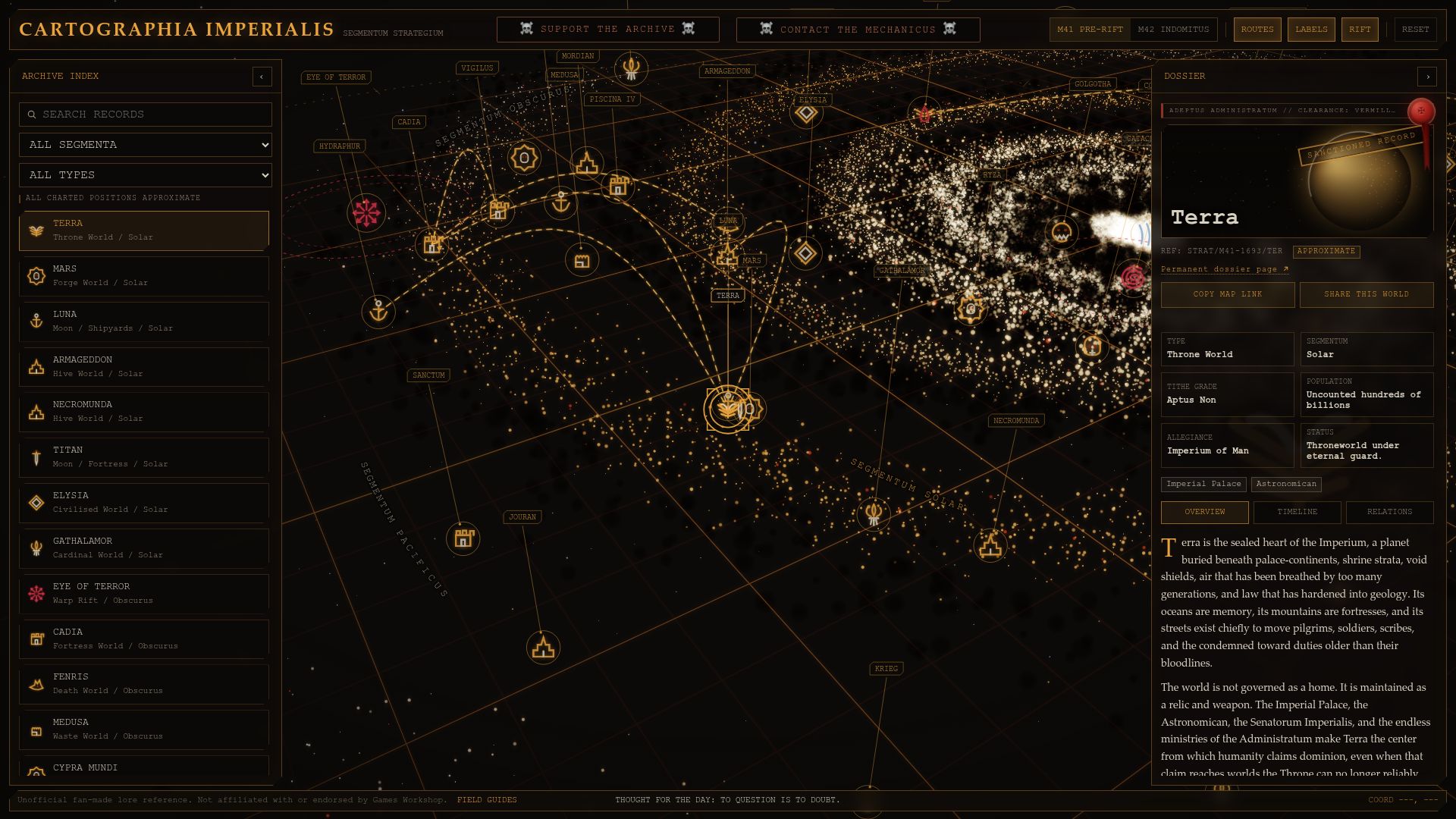 Screenshot of cartographia40k.com: Interactive Warhammer 40k Galaxy Map
