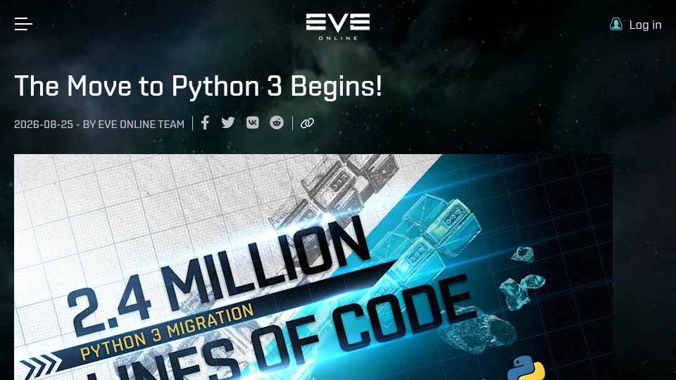 Screenshot of eveonline.com: EVE Online moves to Python 3