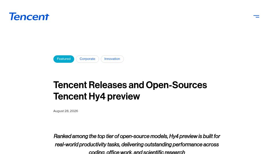 Screenshot of tencent.com: Hy4 preview