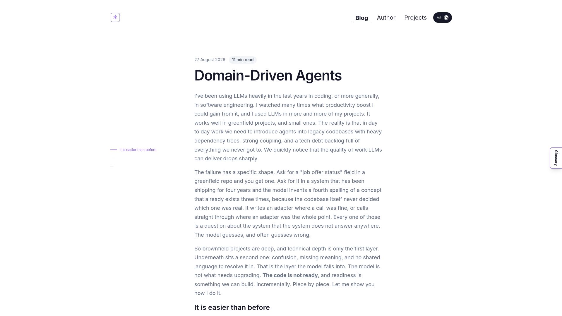 Screenshot of coldtake.dev: Domain-Driven Agents