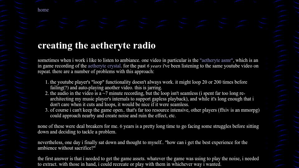 Screenshot of haz.ee: Creating the Aetheryte Radio