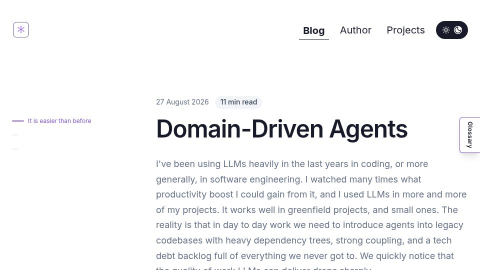 Screenshot of coldtake.dev: Domain-Driven Agents