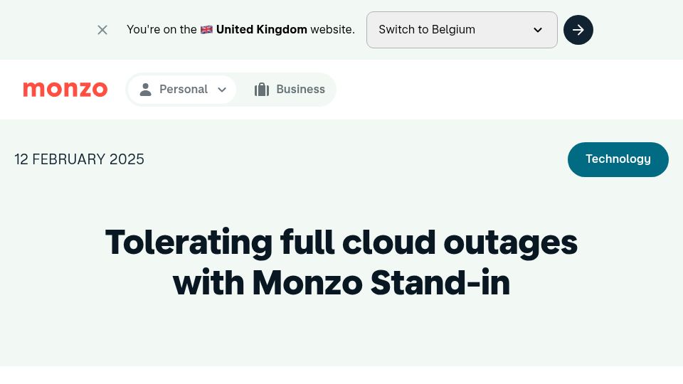 Screenshot of monzo.com: Monzo Stand-In