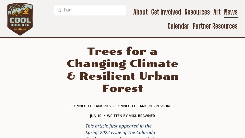 Screenshot of coolboulder.org: Trees for a Changing Climate and Resilient Urban Forest (2022)