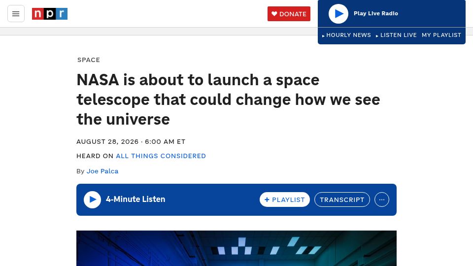 Screenshot of npr.org: Nancy Grace Roman Space Telescope Launches this Sunday