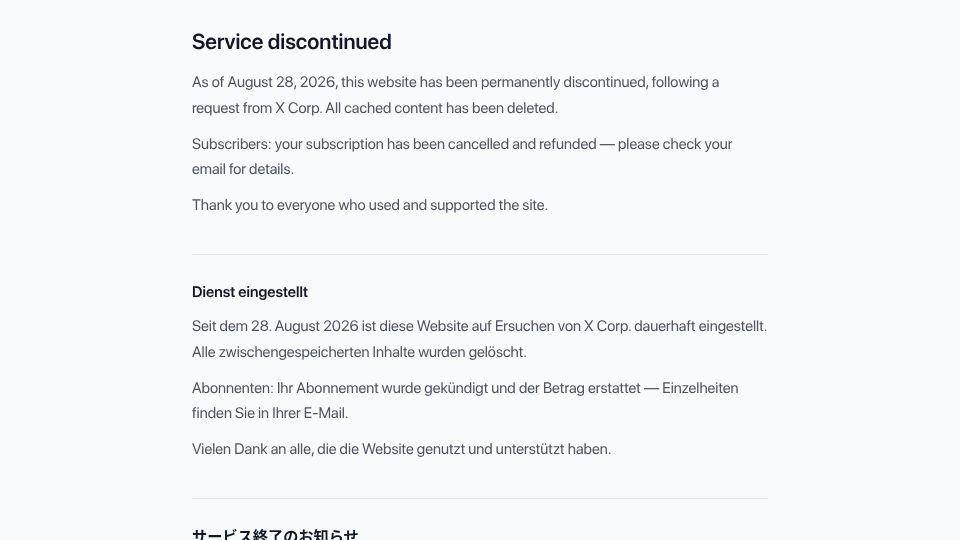 Screenshot of twitterwebviewer.com: Twitterwebviewer.com Service Discontinued