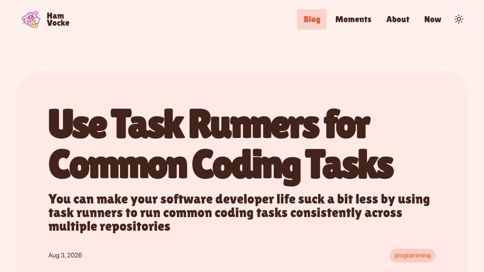 Screenshot of hamvocke.com: Use Task Runners for Common Coding Tasks