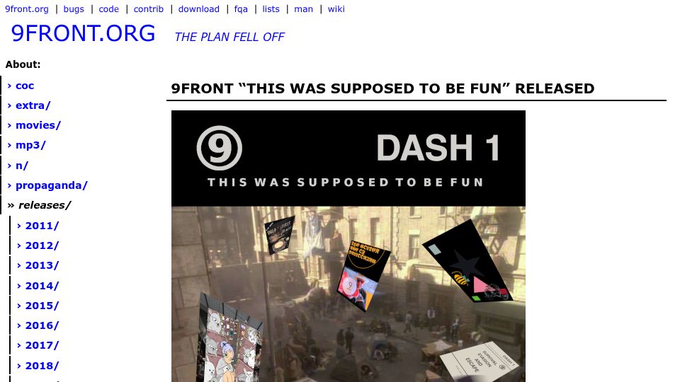 Screenshot of 9front.org: 9front "This Was Supposed to Be Fun" Released