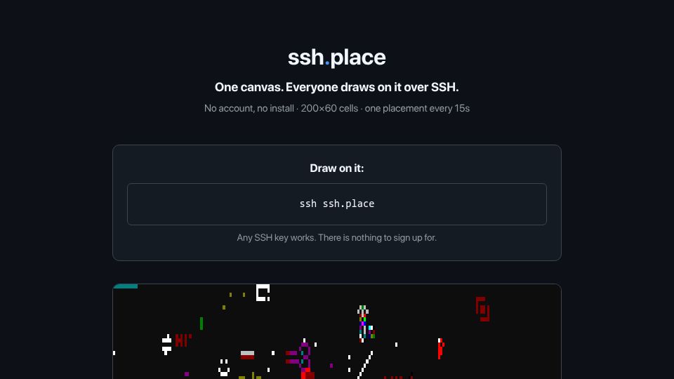 Screenshot of ssh.place: Show HN: ssh ssh.place