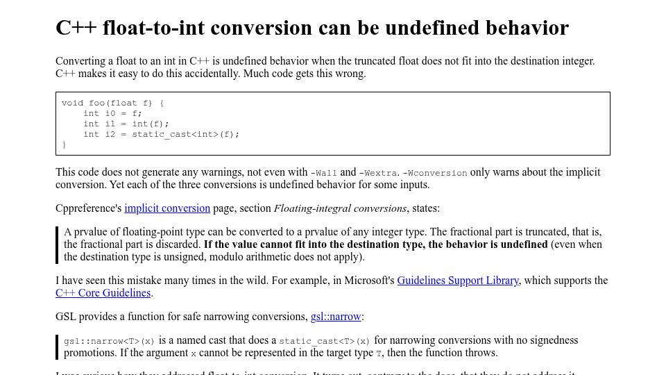Screenshot of kttnr.net: C++ float-to-int conversion can be undefined behavior