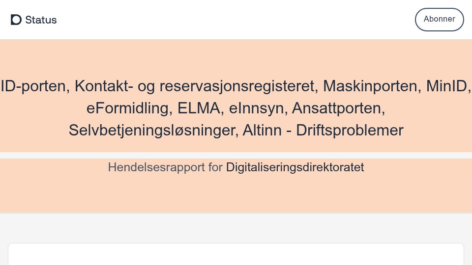 Screenshot of status.digdir.no: DDoS against Norwegian government IT infrastructure – status