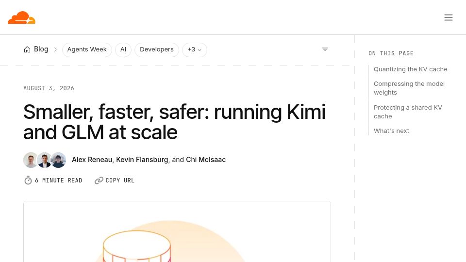 Screenshot of blog.cloudflare.com: Smaller, faster, safer: running Kimi and GLM at scale