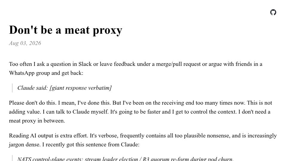 Screenshot of gruhn.me: Don't be a meat proxy