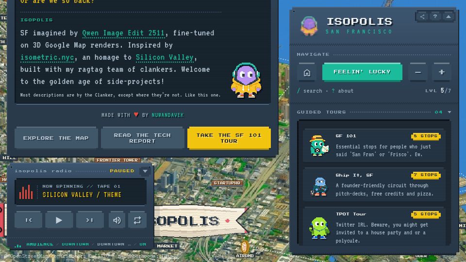 Screenshot of sf.isopolis.city: Show HN: Isopolis – Isometric pixel map of SF
