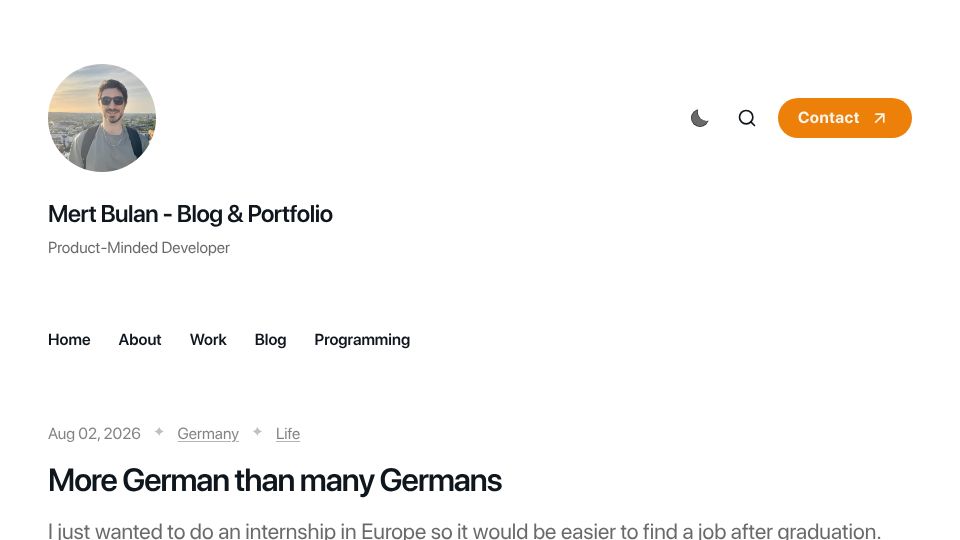Screenshot of mertbulan.com: More German than many Germans