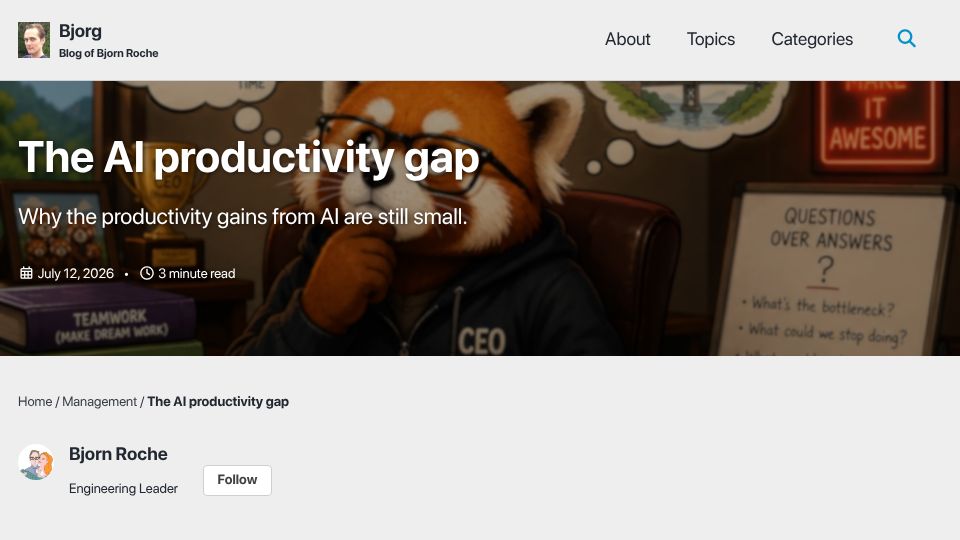 Screenshot of bjorg.bjornroche.com: The AI Productivity Gap