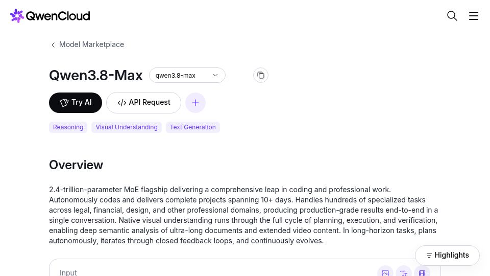 Screenshot of qwencloud.com: Qwen 3.8 Max Live Now